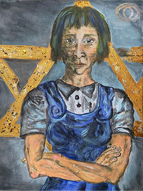 Ölgemälde: Frau in blauem Kleid